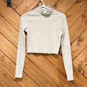 Grey Ribbed Long Sleeve H&M Cropped Top Small